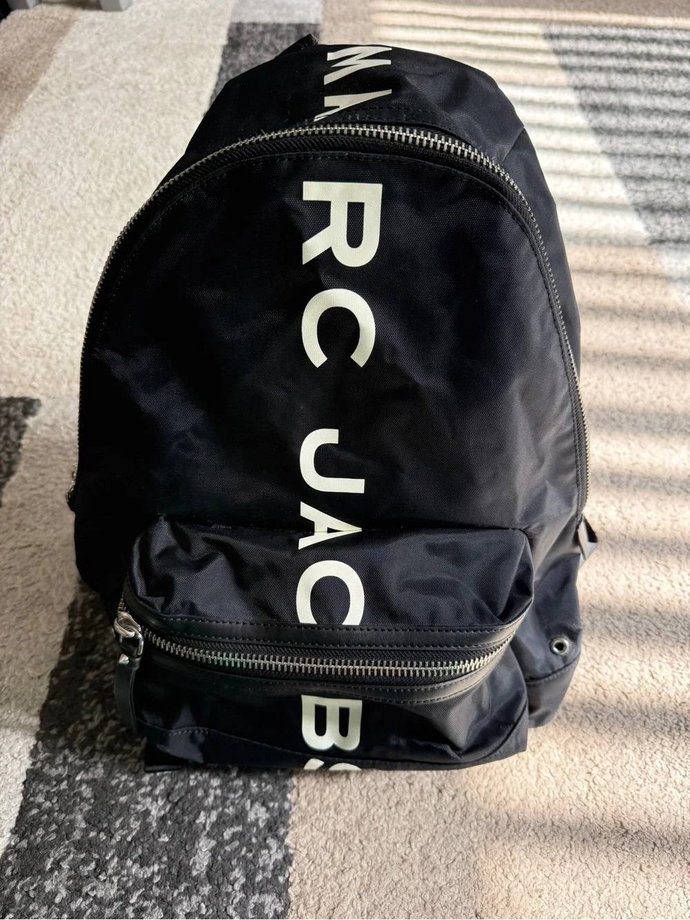 Marc Jacobs Black Suspira Nylon white Logo-Font Backpack